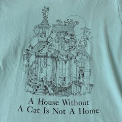 Vintage 80s 1986 Cat Lover T Shirt Blue House Without Cats Not A Home Size XL