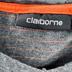 Claiborne Mens Shirt Extra Large Gray Striped 100% Cotton Pullover Short Sleeve