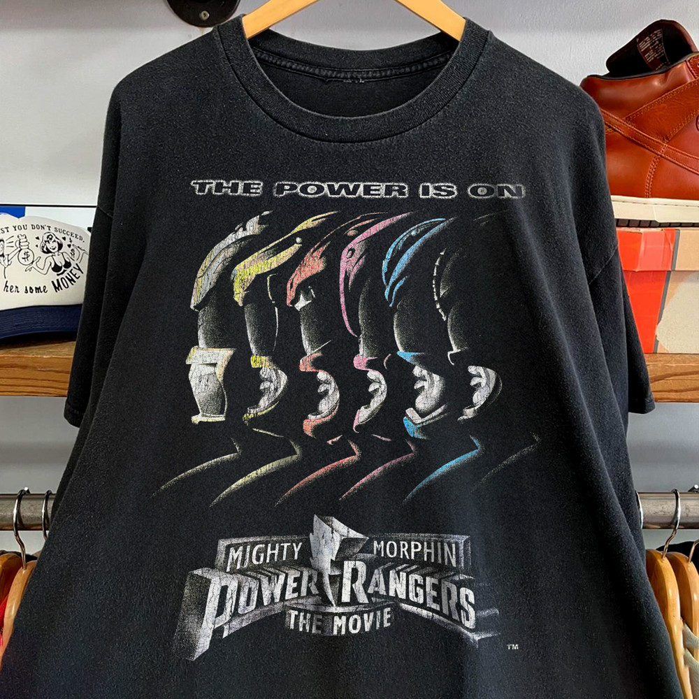 The Power Is On MMPR The Movie Promo T-Shirt Vintage Power Rangers Tee S-5XL