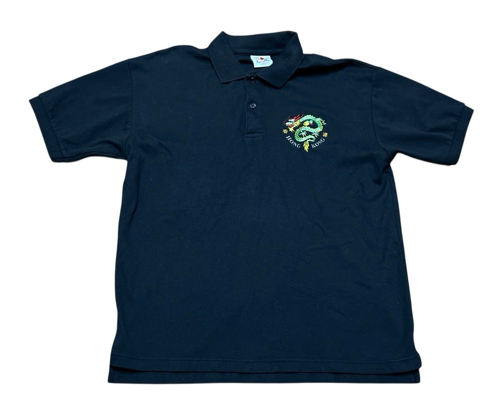 Lai See Shirts Vintage Men’s Black Dragon Hong Kong Short Sleeve Polo Size Large
