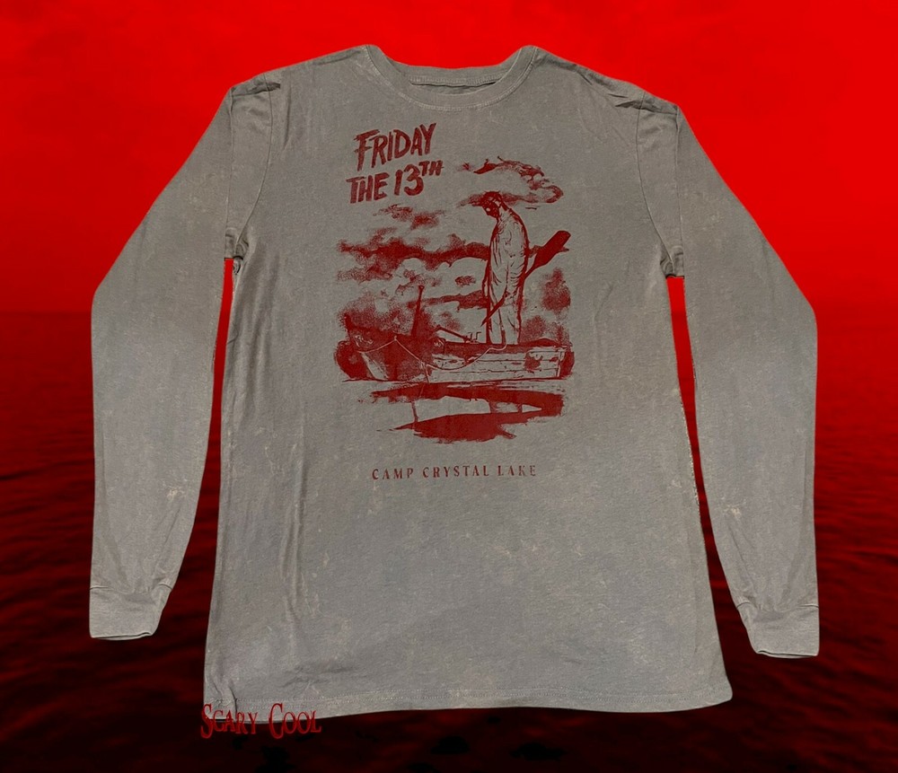 New Friday the 13th Camp Crystal Lake Horror Mens Vintage Long Sleeve T-Shirt