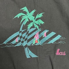 Vintage Shirt Elastic Waist Band And Sleeves Maui Hawaii Black Small Embroidered