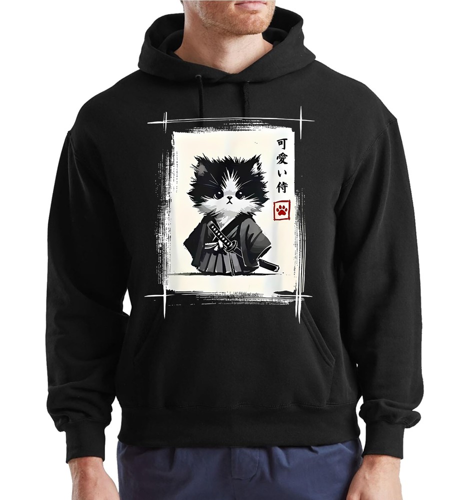 Samurai Cat Japanese Art Work Joke Night Party Novelty Streetwear Men’s Hoodie