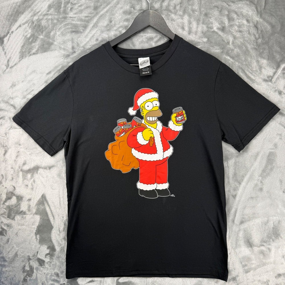The Simpsons Homer Santa Claus Duff Beer Christmas T-Shirt Black Unisex Medium
