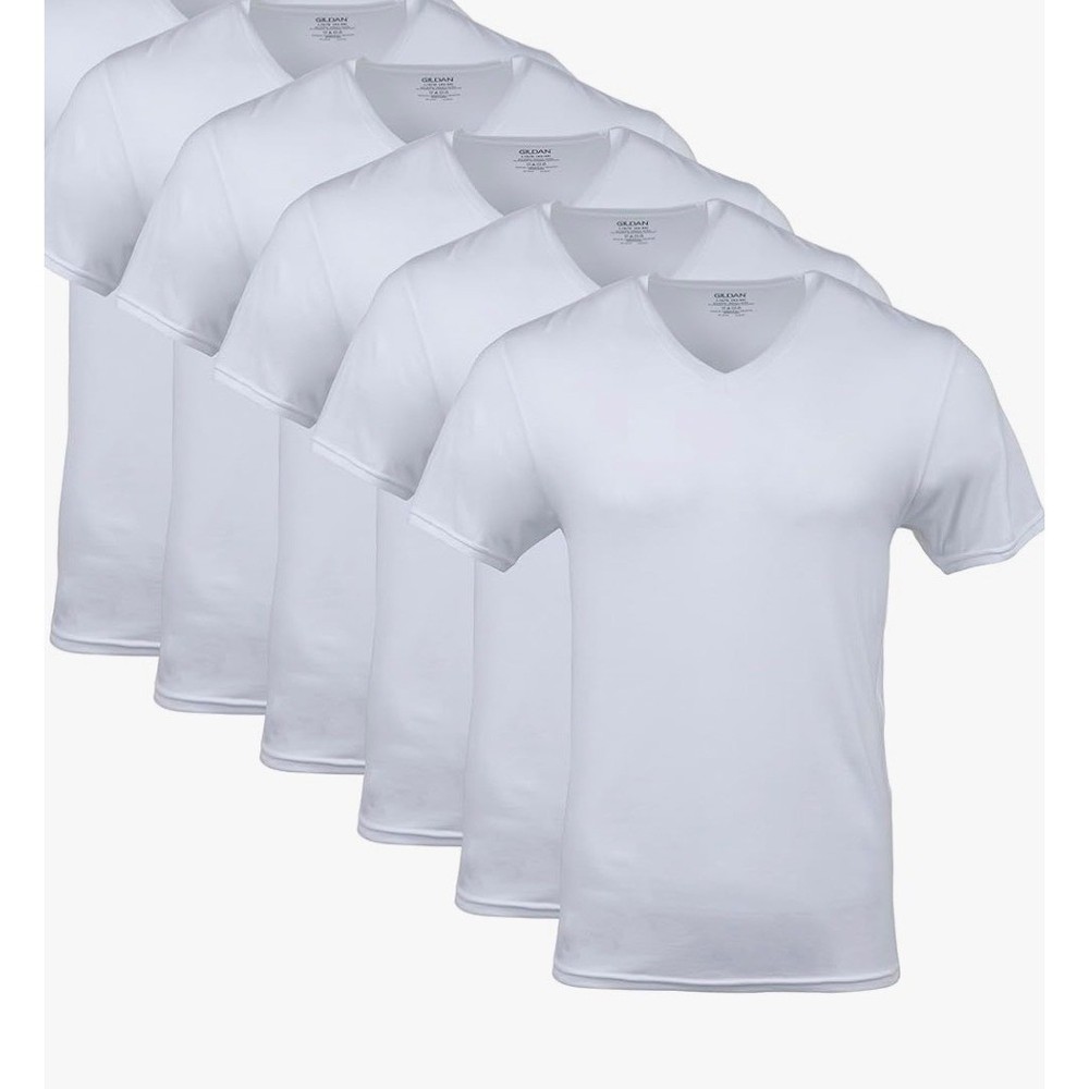 Gildan V-Neck T-Shirts 5 Pack 2XL White Slim Fit Cotton G1103 Short Sleeve Tee