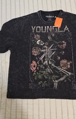 YoungLA 4116 Floral Skull Tee Men’s Medium Black Mineral Wash Skeleton Crow NWT