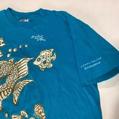 Vintage Hanes Bahamas Coral Island T-Shirt Glitter Fish Seashells Size XL Blue
