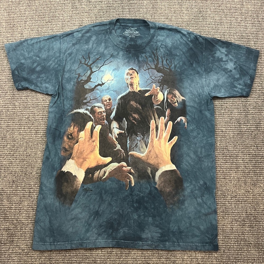 THE MOUNTAIN T-Shirt Men’s XL Teal Blue Tie-Dye Zombie Graphic Cotton