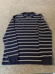 Polo Ralph Lauren Striped Long Sleeve Waffle Knit Shirt Navy Blue Stripe Men L