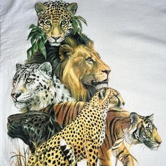 Vintage Safari Big Cats Graphic Tee Hanes USA Single Stitch Lion Tiger Shirt XL