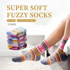 5 Pair Fuzzy Cozy Socks Women Warm Soft Casual Home Sleep Winter Wool