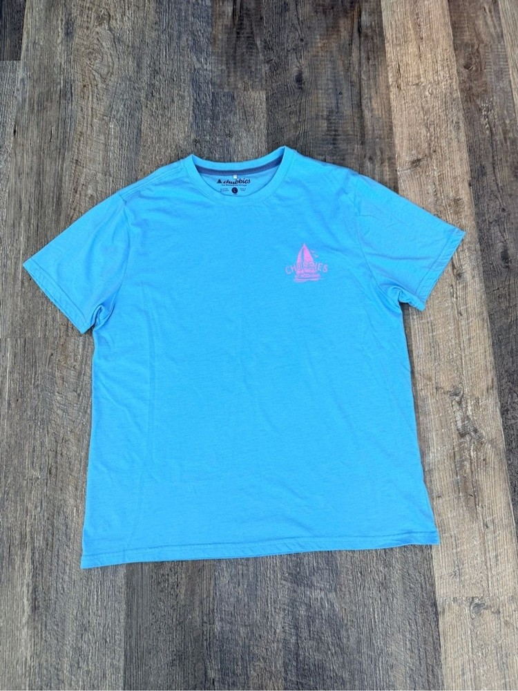 Chubbies Men’s Light Blue Short Sleeve Logo Tee Size Large Soft Lightweight