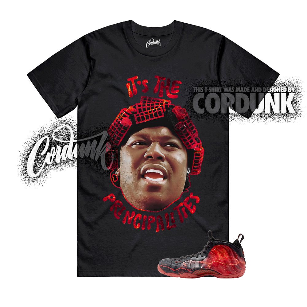 Foamposite One Stranger Black Bright Crimson Red Lightning T Shirt Match ITP