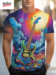 2025 Hip Hop Guitar Graphic T-Shirt for Men Trendy Rock Crew Neck Short Sleeve T