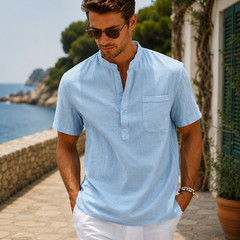 Camisa De Manga Corta Moda Lujo Camiseta Elegante Algodón Linen Para Hombres