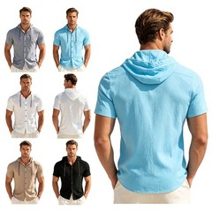 Men Hoodie Holiday Sports Casual Shirt Vacation Top Party Short-sleeve Costume