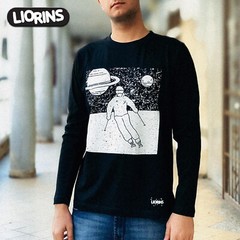 SKIING Black Tee LIORINS STREETWEAR Men Long Sleeve Silk Screen Printing ART