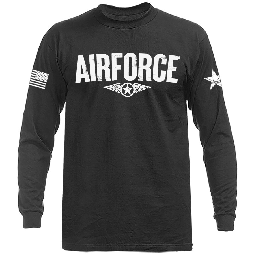 Airforce Military Patriotic US Flag Veteran Long Sleeve