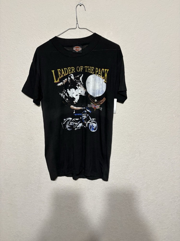 Vintage 90s 3D Emblem Harley-Davidson Leader of the Pack Wolf Rebel Rider Shirt