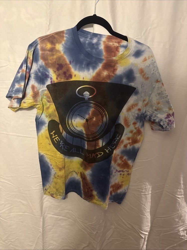 Tie Dye Mad Hatter Graphic T-Shirt Unisex Medium Alice In Wonderland Style Tee