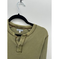 Wallace & Barnes Mens Small Olive Green Waffle Knit Henley Long Sleeve Shirt