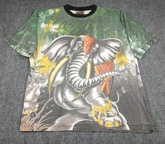 Vintage Mecca Streetwear All Over Print Crazy Elephant Safari T Shirt Size L