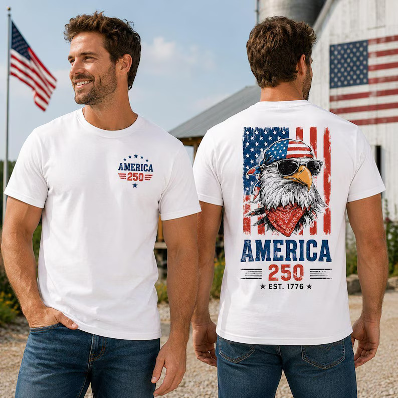 America 250 Shirt, Badass Eagle Tee, Mens 4th Of July Top, Patriotic Biker Shirt