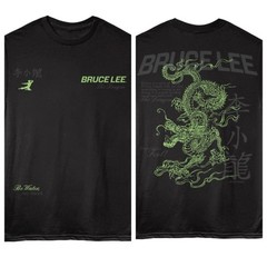 Bruce Lee Mens T-Shirt LARGE DRAGON 2 Sided New Licensed Black Cotton SM – 5XL