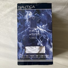 NAUTICA Men L 4 Pack White Soft Cotton Crew Neck T Shirts w Logo Tag Free