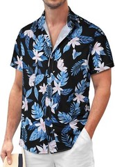 Mens Button Down Hawaiian Floral Shirt Casual Beach Vacation Tropical Top