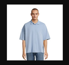 Men’s No Boundaries Oversize French Terry Polo Shirt XSMALL Chambray NEW