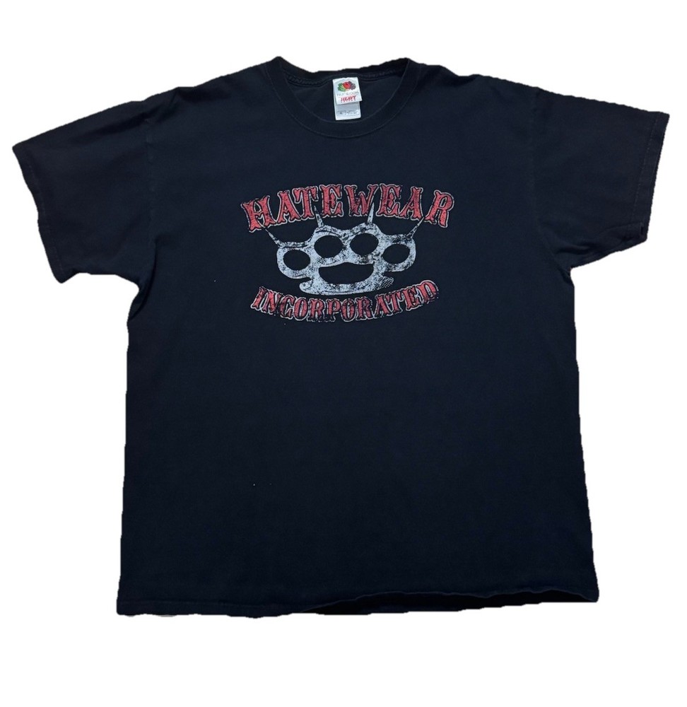 Vtg Y2K Hatewear Incorporated Graphic T Shirt Brass Knuckles HATEBREED Metal L