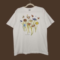 Vintage Butterfly Nature Art Flowers Garden 90s Organic Cotton Medium