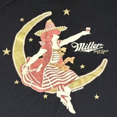 Tee Luv Miller High Life Beer Girl in the Moon Black Graphic T-Shirt Mens Size L