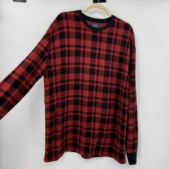 Polo Ralph Lauren Long Sleeve Waffle Knit Thermal Shirt Red Black Plaid XXL 2XL