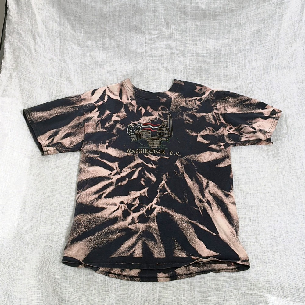 Vintage 90s Gildan T-Shirt Custom Bleach Dye Reworked Grunge Washington DC L