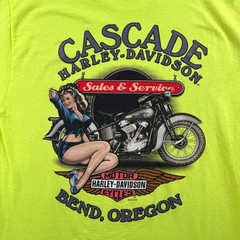 Harley Davidson T Shirt Men M Neon Yellow Cascade Pinup Bend Oregon Bikercore