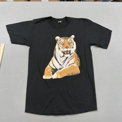 Vintage Tiger Shirt Mens Medium Black Big Cat Front Graphic Tee Wildlife 1990s