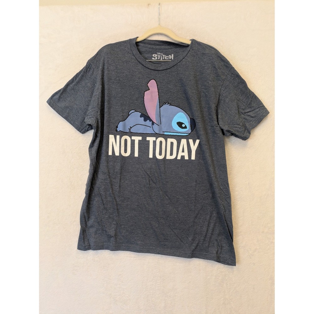 Disney Stitch Graphic T Shirt Mens Large L Gray Not Today Short Sleeve