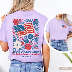 Comfort Colors Boho Floral American Flag Shirt 250th Anniversary 4thOf July Gift