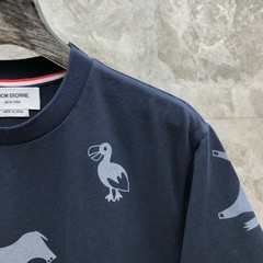 Thom Browne New Multi Animal Print Cotton Short Sleeve Navy T-Shirt Size 3XL