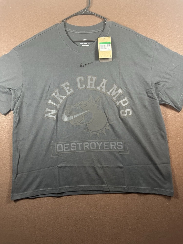 Nike T-Shirt Champs Destroyers Men XL Black Loose Fit Swoosh Cropped IH7618 New