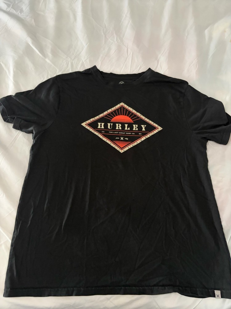 Hurley Men’s Black Graphic Logo Crew Neck Short Sleeve Cotton Knit Tee L