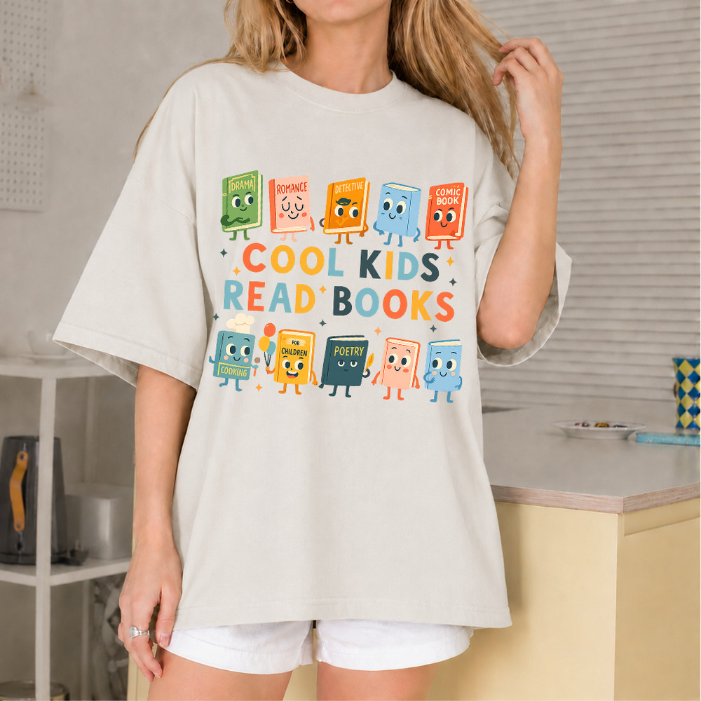 Cool Kids Read Books T-Shirt Cute Animated Comic Book Librarian Reader Gift Top
