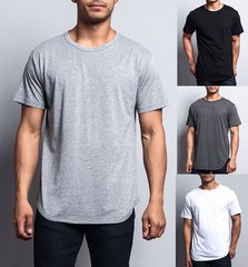 Victorious Men’s Hipster Solid Color Long Length Curved Hem T-Shirt TS270-K21A