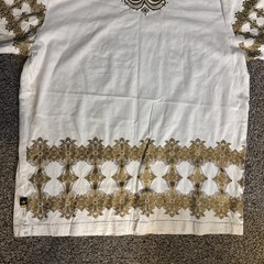 Maxi Milian Men’s Gold Boroque Style Trimmed Tee T-shirt w/ Jeweled Neckline (L)