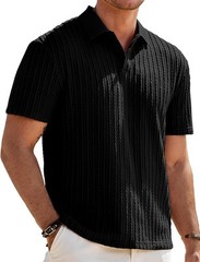 Mens Summer Casual Polo Shirt Short Sleeve Knit Stretchy Button Golf Tee Top