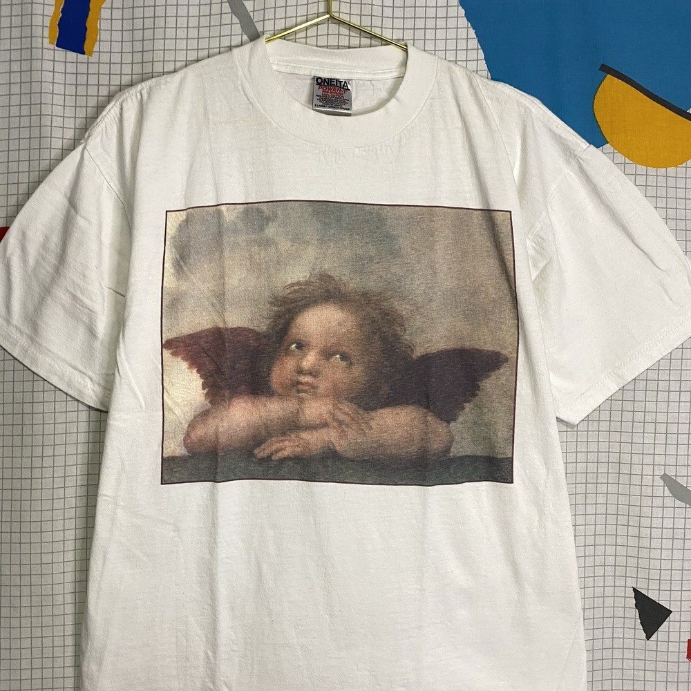 Vintage 90s Raphael Art Tshirt XL Sistine Madonna Angel Cherub Single Stitch