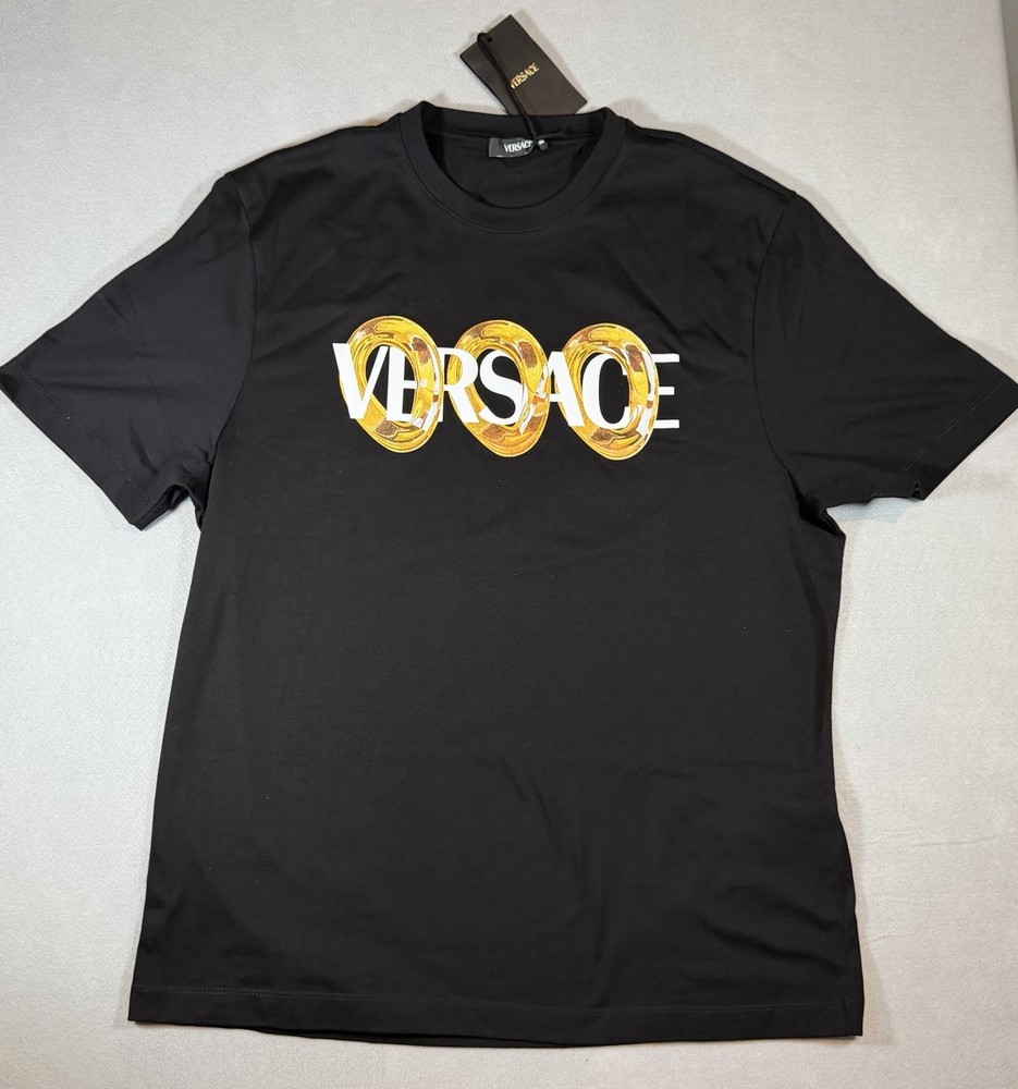Versace Maxi Chain Logo Black T-shirt Men’s Size L Authentic