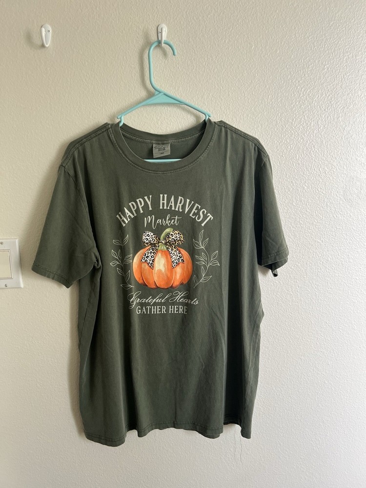 Women’s Green Harvest Thanksgiving Graphic Print Crew Neck Short Sleeve T-Shirt
